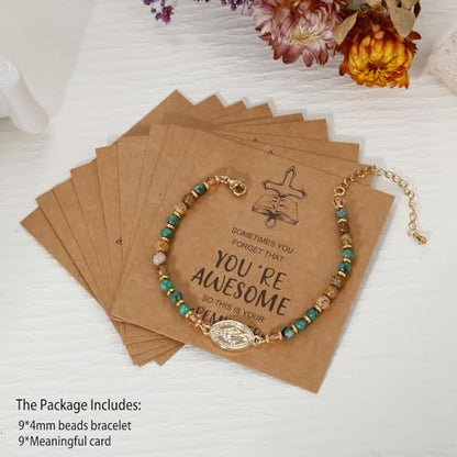 COLOYAN 9PCS Inspirational Gifts Natural Stone Beads Bracelets for Women