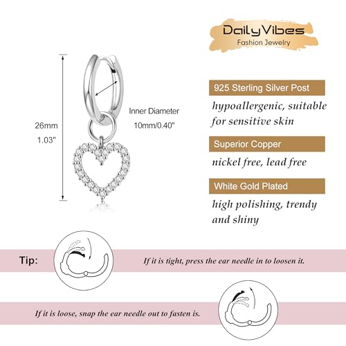 DAILY VIBES Cute Butterfly Star Cross Heart CZ Dangle Earrings for Women - color: Silver Heart CZ