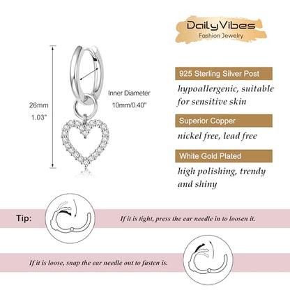 DAILY VIBES Cute Butterfly Star Cross Heart CZ Dangle Earrings for Women - color: Silver Heart CZ