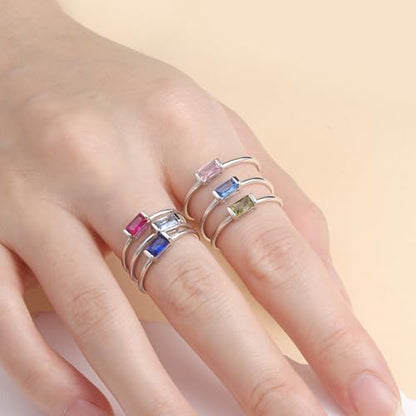 Helonley Birthstone Stack Rings for Women: 925 Sterling Silver Stacked Ring - color: Birthstone Feb.