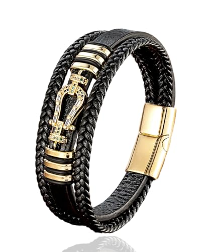 Kim Carrey Italian Handmade Leather Bracelets for Men - color: Horseshoe, size: 8.2"