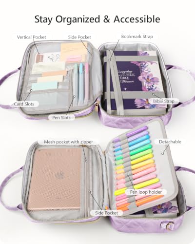 All-in-One Bible Journaling Kit – Quilted Bible Cover Case for Women - color: Light Purple