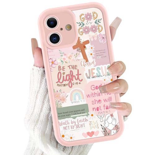 for iPhone 16 6.1'' Cute Christian Bible Verse Phone Case, Aesthetic Pink Floral Cross & Jesus Art Religious Collage Case, Slim TPU Shockproof Protective Phone Cover for Women Girls - color: Pink Flower Cross Collage, size: iPhone 16