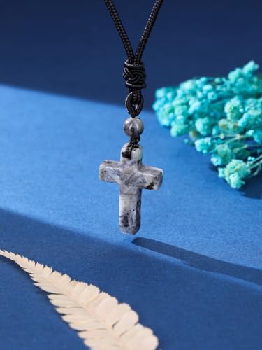 Top Plaza Healing Crystal Cross Necklace for Men - color: Labradorite