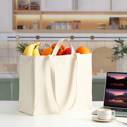 LINICE 6 Pack Canvas Grocery Bags with Long Shoulder Strap and Short Handle - color: 6 Pack