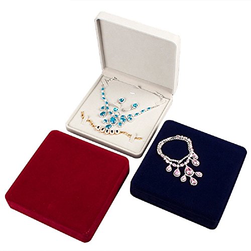 Jewelry Set Velvet Box Necklace Earring Ring Necklace Bracelet Gift Display Case Wedding Jewelry Storage Holder (Beige) - color: Beige