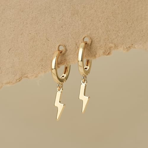 Earrings for Women 14K Gold Plated Huggie Hoop Dangle - color: 05. Lightning