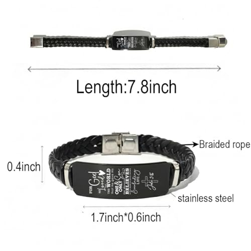 Adjustable Leather Christian Bracelet For Men, Faith Religious Gifts - color: JONH 3:16