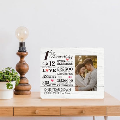 1 Year Anniversary Picture Frame, Gifts for Couple Wife Husband, One Year Anniversary Frame Gifts for Her Him Girlfriend Boyfriend Wooden Picture Frames, 4x6 inch Photo - color: Navy