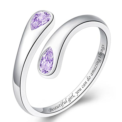 Jinlou Thumb Rings for Women - 925 Sterling Silver Birthstone Open Teardrop Encouragement Adjustable Ring Women Gifts for Teens Mom Birthday Mother's Day St Patricks Day - color: June, style: Beautiful you can do amazing things