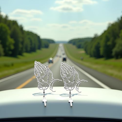 2 Pcs/Set White Hands Praying Pearl Jesus Car Sticker, Personalized Rosary Car Sticker, Waterproof Christ Decal Stickers Bumper Stickers for Laptop Motorcycle Door Wall Decoration