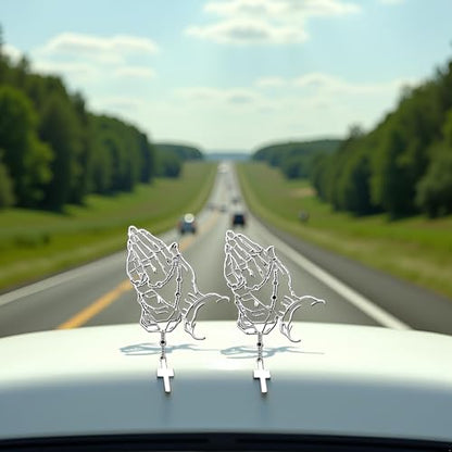 2 Pcs/Set White Hands Praying Pearl Jesus Car Sticker, Personalized Rosary Car Sticker, Waterproof Christ Decal Stickers Bumper Stickers for Laptop Motorcycle Door Wall Decoration