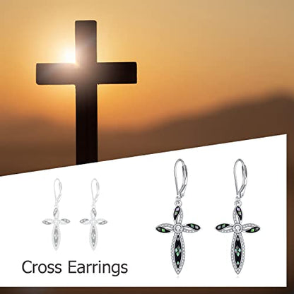Cross Earrings 925 Sterling Silver Dangle Earring Gifts for Women - style: cross