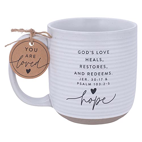 Lighthouse Christian Products Hope Hold Onto Hope Rib Textured White 20 Ounce Ceramic Mug