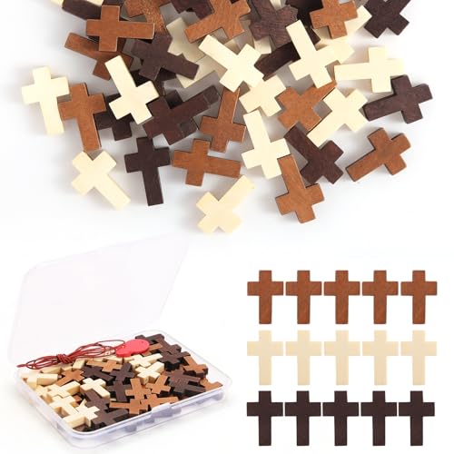 50/120/200 PCS 3 Colors Mini Wooden Prayer Cross Pendants, DIY Craft Charms