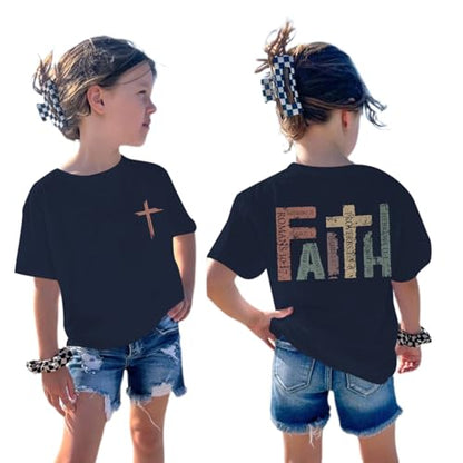 Jesus Shirt for Girls Christian Faith Tshirts Kids Cute Bible Verse Graphic Tees Inspirational God Religious Clothes - color: Navy Blue, size: 4-5T