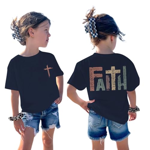 Jesus Shirt for Girls Christian Faith Tshirts Kids Cute Bible Verse Graphic Tees Inspirational God Religious Clothes - color: Navy Blue, size: 4-5T