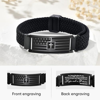 VNOX American Flag Cross Bible Verse Bracelet for Men Teen Boys Kids Stocking Stuffers,Religious Christian Jewelry Mens Easter Valentines Baptism Birthday Gift Ideas - style: Jeremiah29:11