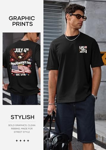 Herberton Men's Graphic T-Shirt Loose Fit Cotton Fashion Casual Streetwear Crewneck Short Sleeve Tee (S-XXL) - color: Black - Eagle Flag, size: Medium