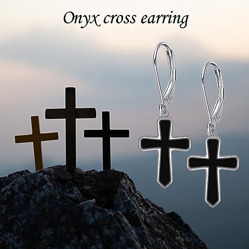 Cross Earrings 925 Sterling Silver Dangle Earring Gifts for Women - style: Black Onyx Cross