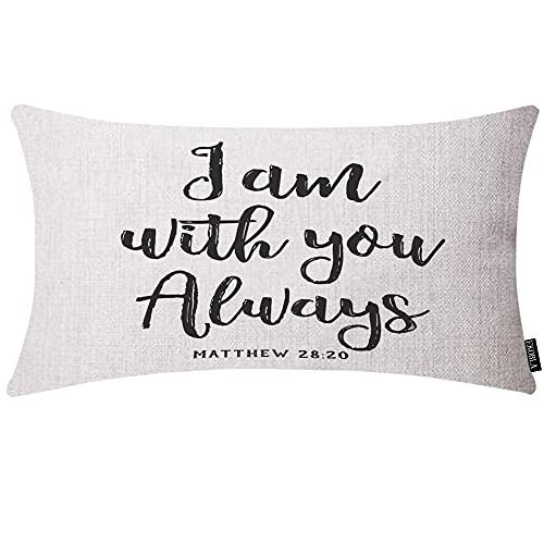 EKOBLA Bible Verse Decorative Cushion Cover I Am with You Scripture Matthew Jesus Cotton Linen Farmhouse Throw Pillow Covers Cushion Case 12x20 Inches for Couch Sofa Home Decoration - color: Multi-bs07