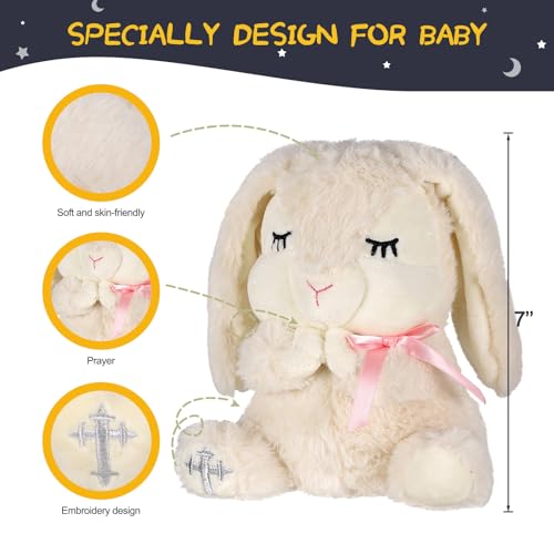 VUNCESSIN Baptism Gifts for Girls, Baby Dedication Gift, Christening Gifts for Baby Girls, Baptism Gifts Set Include 7'' Plush Bunny and Let's Pray Book in Keepsake Box. - color: Pink-bunny