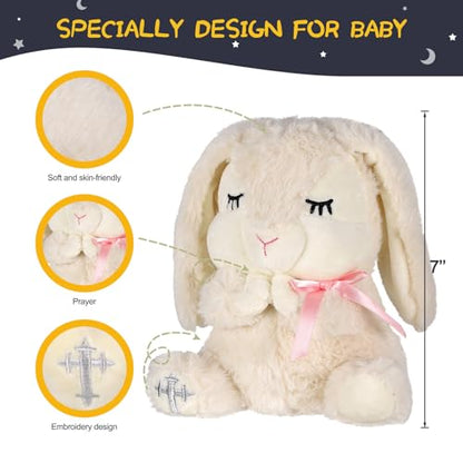 VUNCESSIN Baptism Gifts for Girls, Baby Dedication Gift, Christening Gifts for Baby Girls, Baptism Gifts Set Include 7'' Plush Bunny and Let's Pray Book in Keepsake Box. - color: Pink-bunny