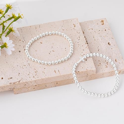 2Pcs Cross Bow Beaded Bracelets for Women - color: 03-Silver-Bead＋Cross