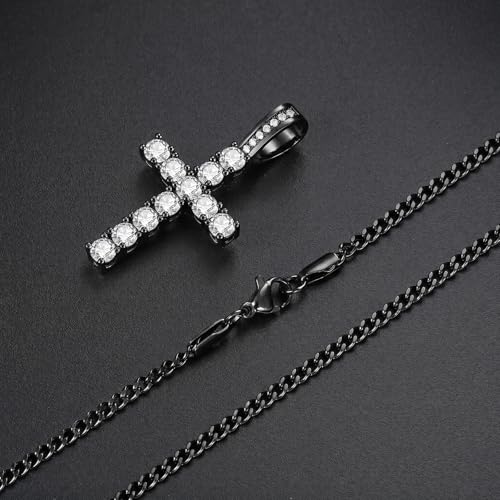 GEMOSA Cross Necklace for Men, Cuban Link Layered Rope Chain Silver/Gold/Black - color: Black Gold, size: 22/24 inch