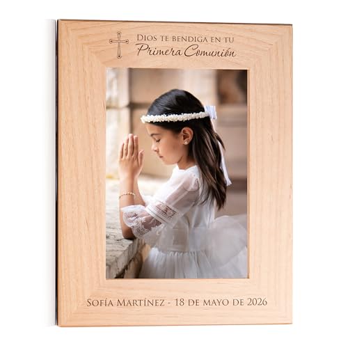 Lifetime Creations Marco de Foto Personalizado para Primera Comunión – Regalos de Primera Comunión para Niño o Niña, Primera Comunión, Marco de Madera de Aliso con Grabado (Foto 5x7 Vertical) - color: Personalizado - Primera Comunión (en Español), size: 5