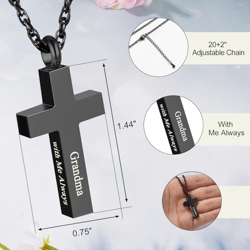Cremation Cross Necklace for Ashes Stainless Steel Cross Urn Pendant Ashes Holder Memorial Jewelry-With Me Always - style: Grandma