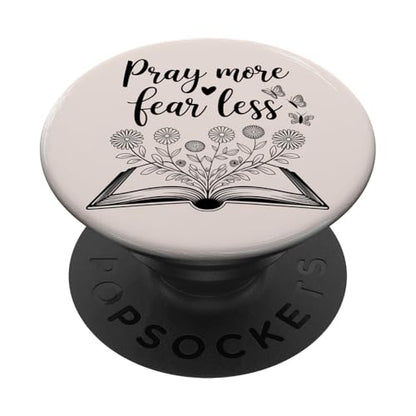 Christian Pray More Fear Less PopSockets Adhesive PopGrip - style: Adhesive PopGrip