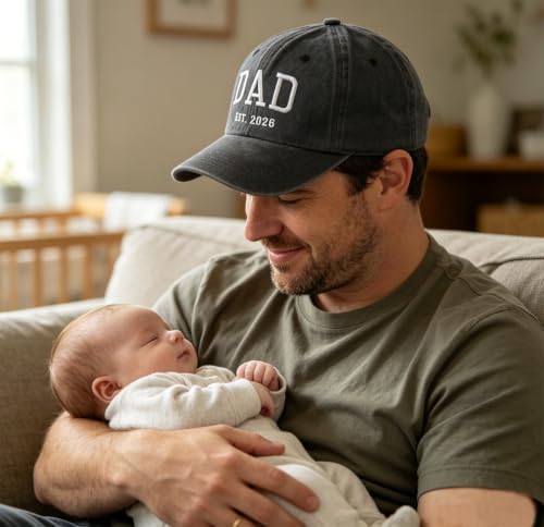 2PCS Dad and Mom EST 2026 Hats for Men Women, New Parents Gifts Cap - color: D-black