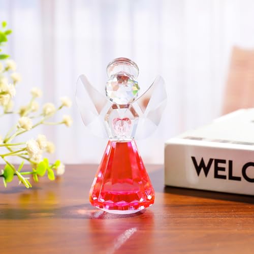 YWHL Pink Crystal Guardian Angel Figurines, Glass Angel Gifts for Women - color: Pink