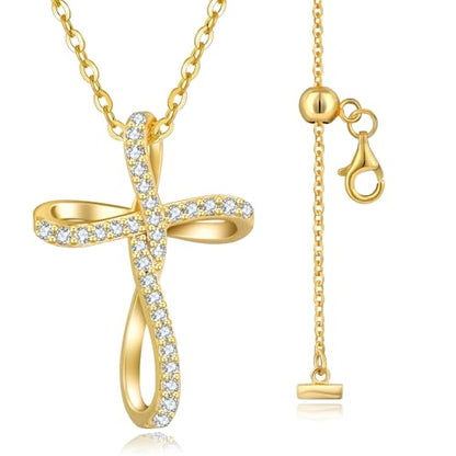 KRKC&CO Moissanite Cross Necklace for Women: D Color VVS1 0,09-0,3ct - color: Gold E