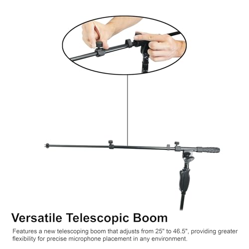 Rockville RVMIC3 V2 Black Tripod Mic Stand with Metal Hand Clutch and Boom