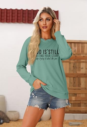Christian Sweatshirts for Women Religious Faith Christian Shirt - color: Light Green, size: Medium