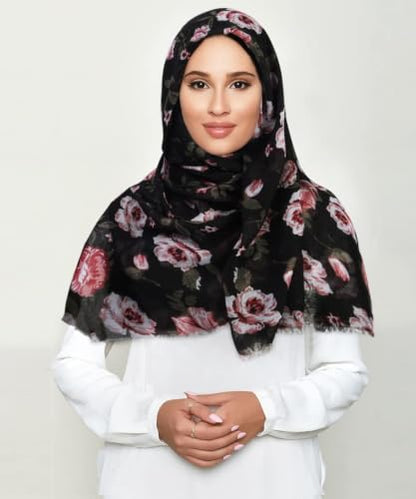 GERINLY Lightweight Scarves Fashion Print Cotton Feel Scarf for Women Shawl - color: Black