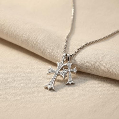 SHINYY Double Cross Necklace for Women and Men | Goth Punk Double Pendant Necklace | Gothic Grunge Religious Jewelry for Him Her - color: Silver 1