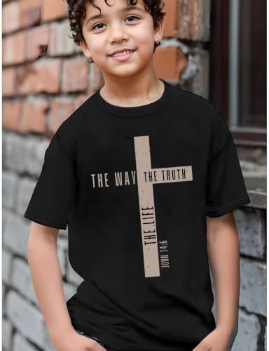 Christian Shirts for Boys Jesus Cross Casual Tops - color: Black, size: 5-6 Years