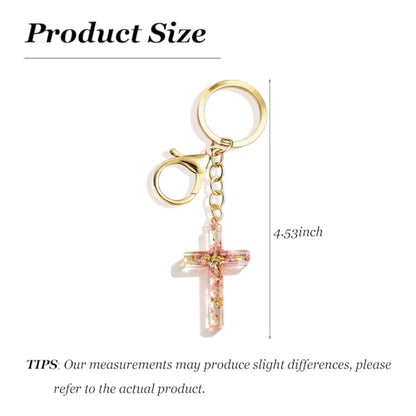 Angyape Cute Christian Cross Keychain for Women Purse Bag Charms Car Key Rings Accessories Flower Design Jesus Faith Gifts - color: A: Pink Keychain