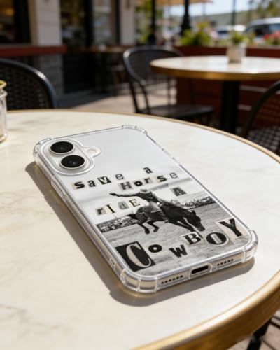 Cowboy Black White Phone Case Compatible with iPhone 17, Wild West Horse Phone Cover for iPhone 17 - color: Cowboy Horse