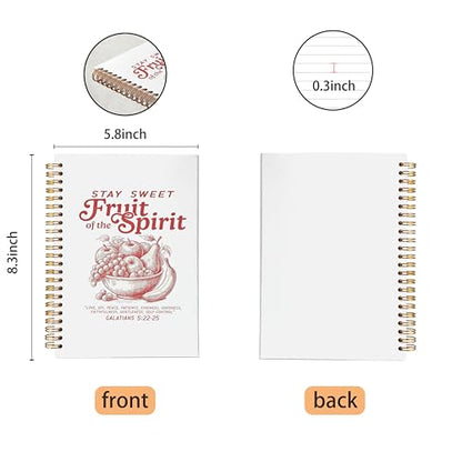 VNWEK Retro Red Christian Spiral Notebook Journal 5.5x8.3 Inch, Fruit of the Spirit Bible Verse Journal, Galatians 5:22-25 Scripture Religious Lined Hardcover Spiral Notebook - color: 50-XZ-bible-notebook