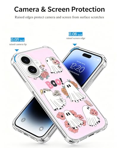 Spooky Pink Ghosts Flowers Phone Case Compatible with iPhone 17, Halloween Vibe Phone Cover for iPhone 17 - color: Ghosts Flowers