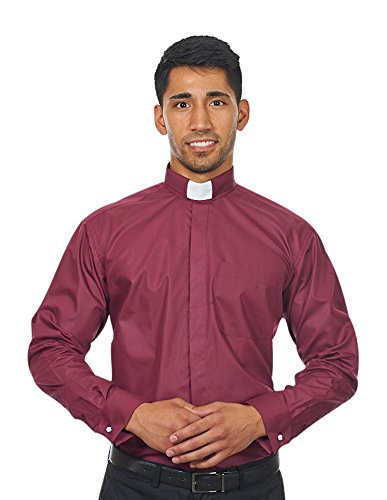 Men's Long Sleeves Tab Collar Clergy Shirt Black - color: Burgundy, size: 17"-17.5" Neck 34"-35" Sleeve