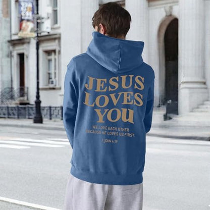 Christian Jesus Loves You Hoodies for Teen Religious Faith Sweatshirts Bible Verse Graphic Youth Hoodie - color: Deep Blue, size: Small