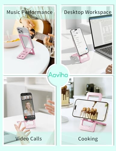 Aoviho Foldable Cell Phone Stand for Desk, Portable Phone Holder,Pink - color: Pink