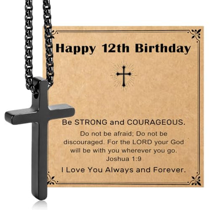 NZKNP Cross Necklace for Boy Teen Men, Birthday Gifts for Boys 8-14 - color: Balck, 12th
