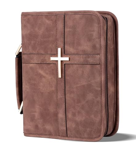 Vegan Leather Bible Cover Case, Bible Bag for Men Women, Gift Box Packaging - color: Brown