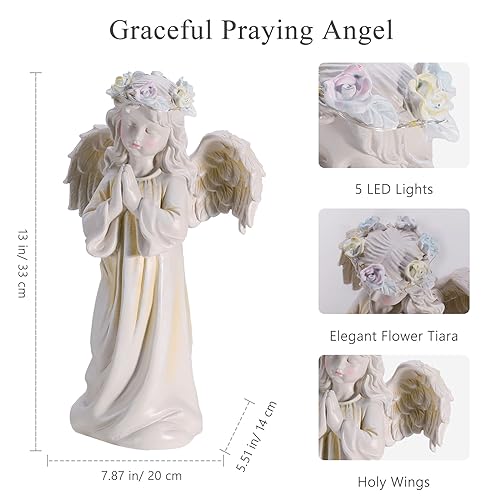 Angel Garden Statue, Memory Guardian Solar Decor with Warm Light - style: Praying Angel